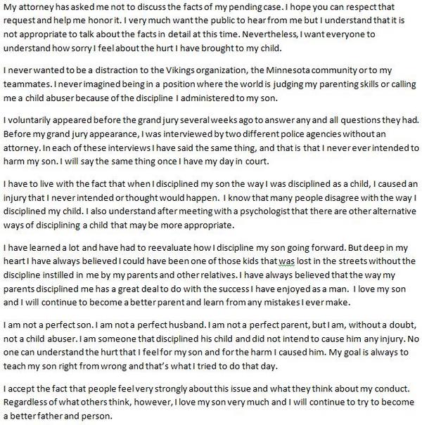 Adrian Peterson statement