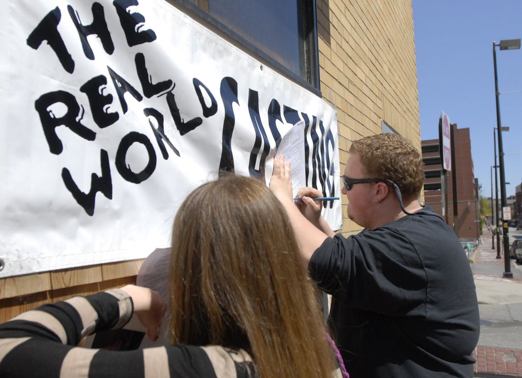 Katie Stickney of Saco, and KJ Hurtubise of Kennebunk fill out applications for MTV's 'The Real Wor...