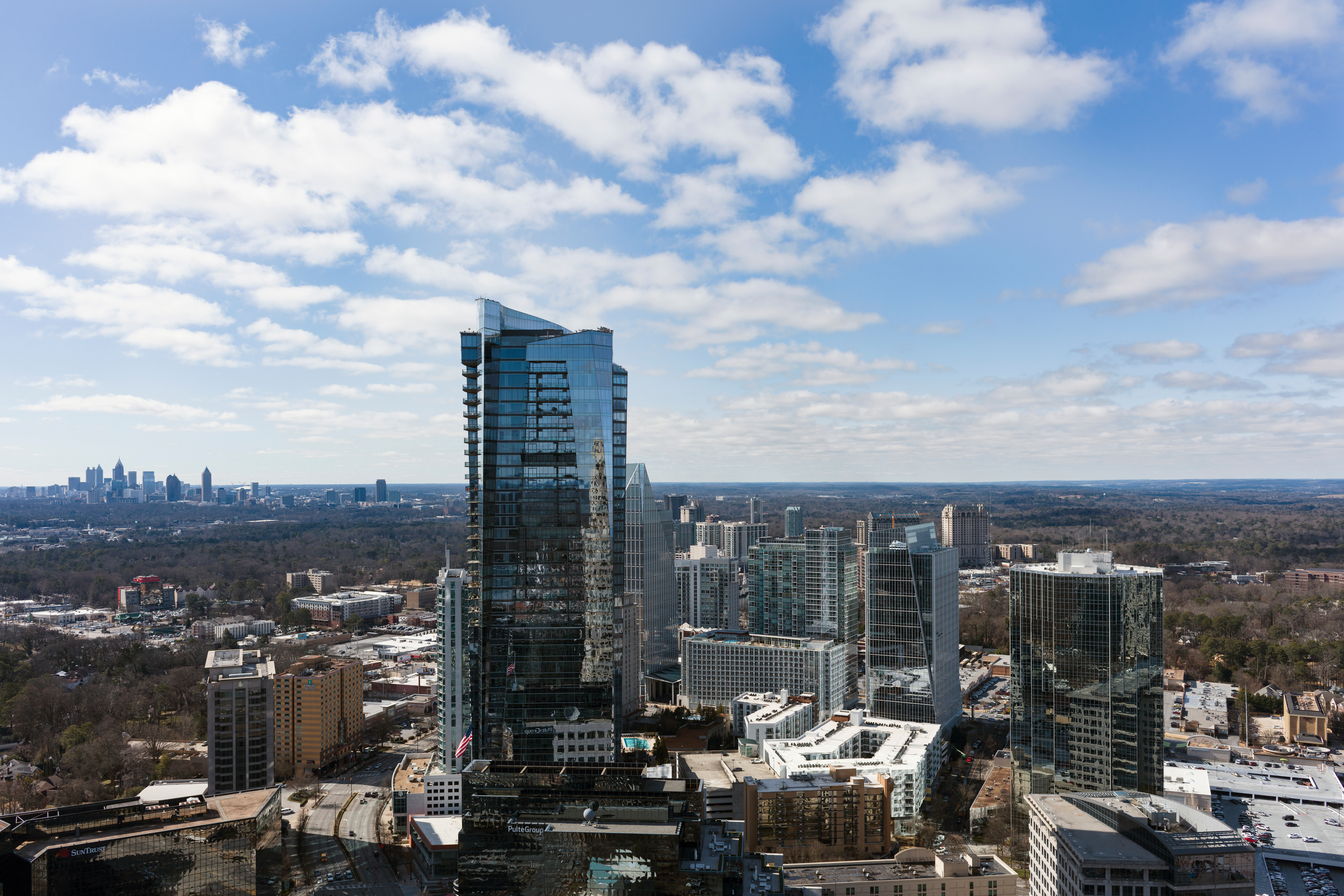 High angle view of the Buckhead district and downtown, Atlanta, Fulton County, Georgia, USA